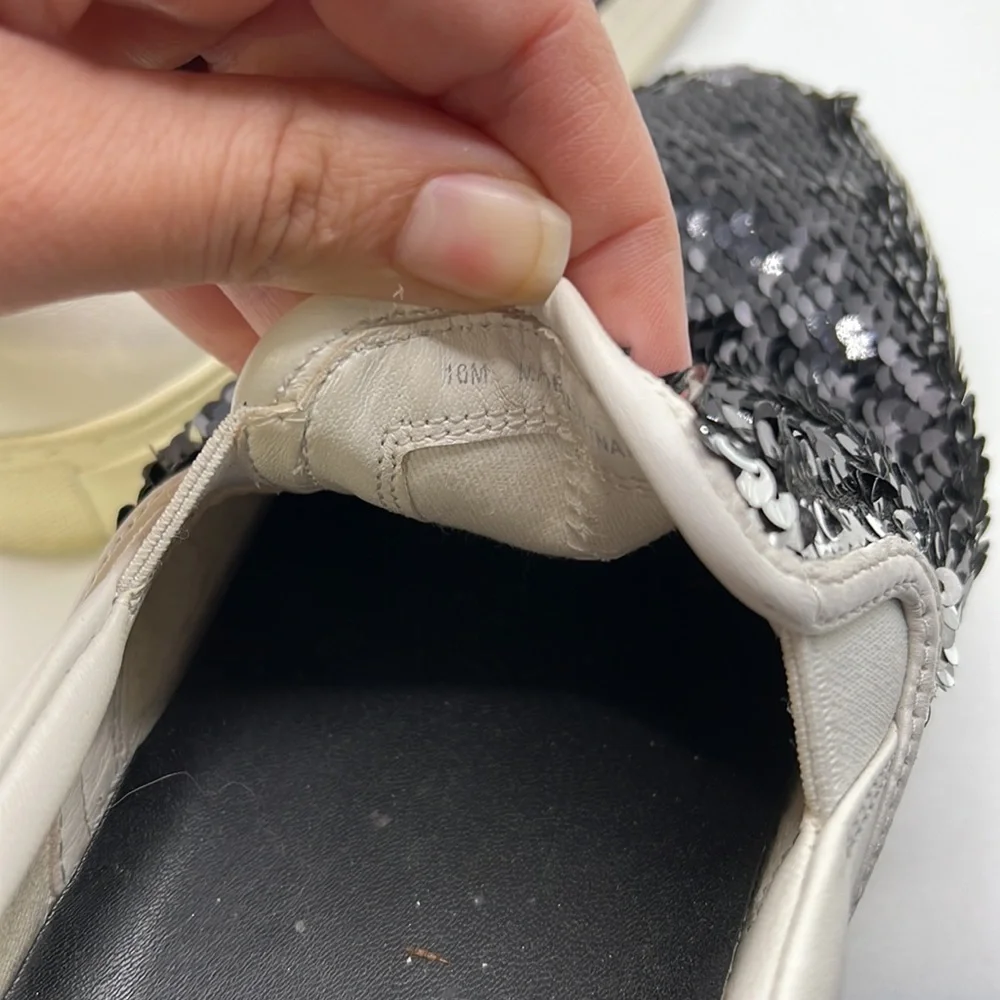 Tory Burch Carter Slip On Sneakers Loafers Shoes Sequins White Black Womens 10 - Picture 9 of 16